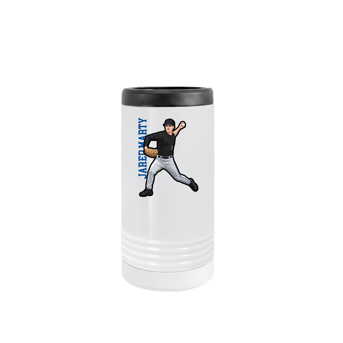 Slim Beverage Holder — Name Vertical in White