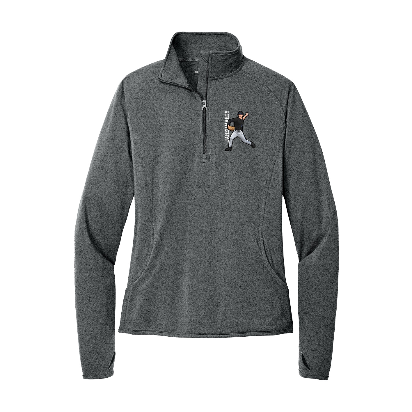 Women's Q-Zip Pullover — Name Vertical in Grey