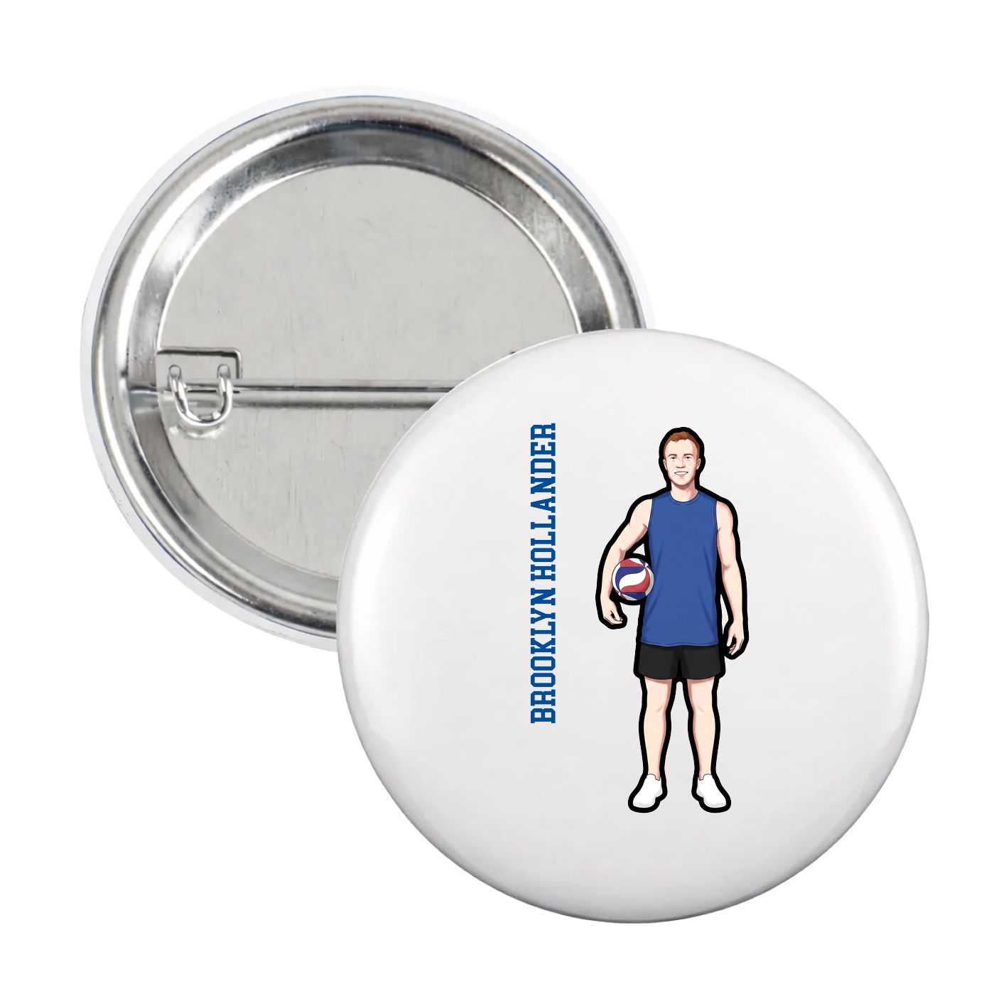 Game Day Button — Name Vertical in White