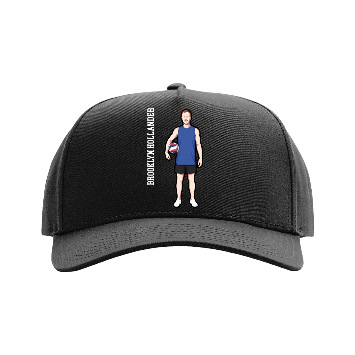 Full Fabric Five-Panel Champ Cap — Name Vertical in Black