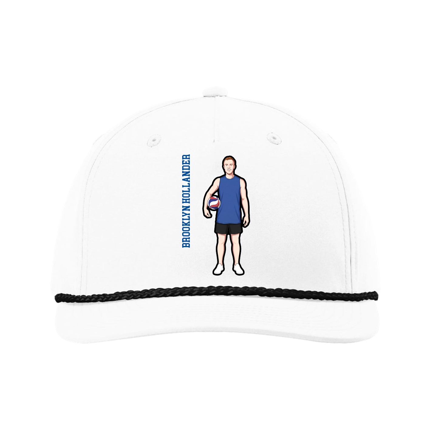 Five-Panel Classic Rope Cap — Name Vertical in White