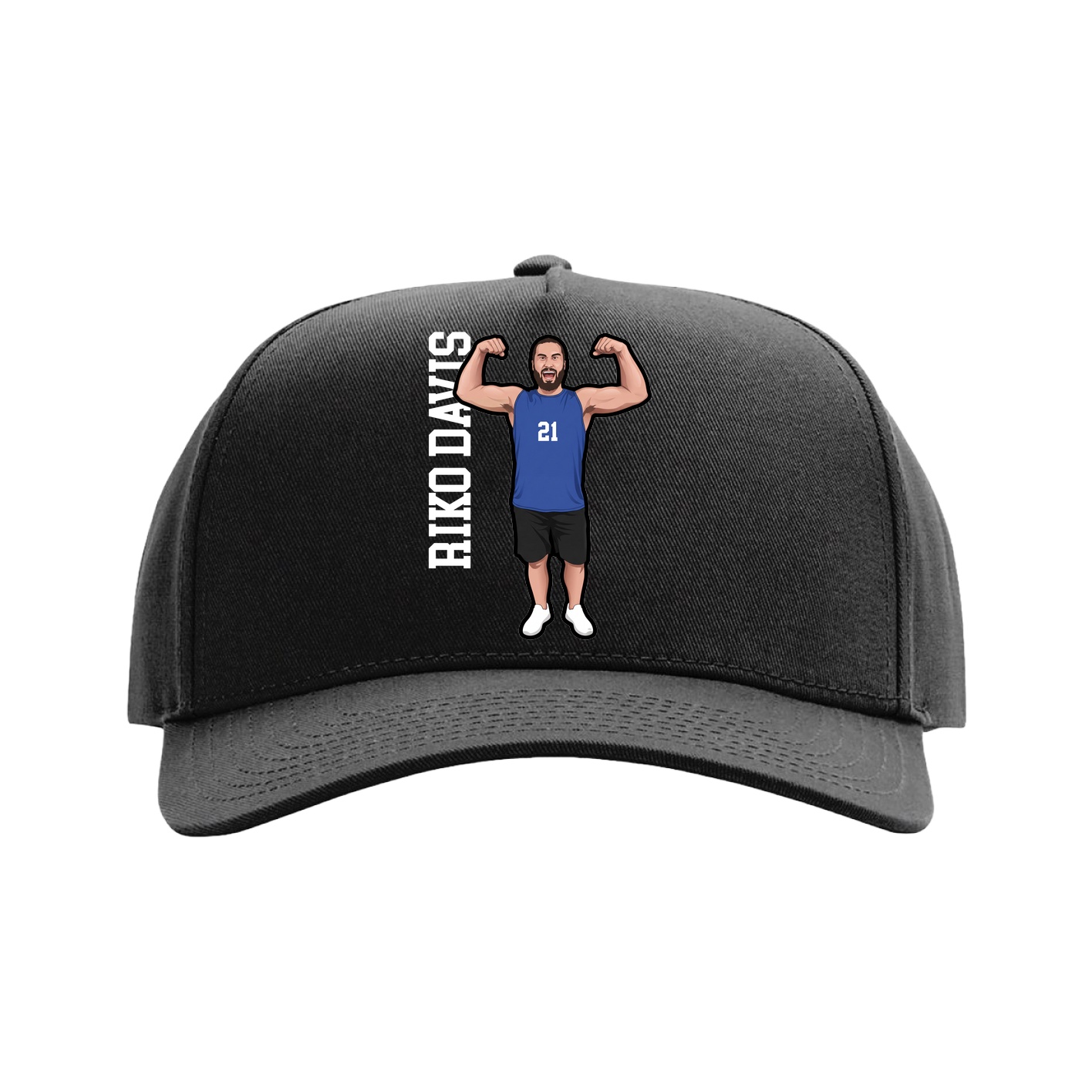 Full Fabric Five-Panel Champ Cap — Name Vertical in Black