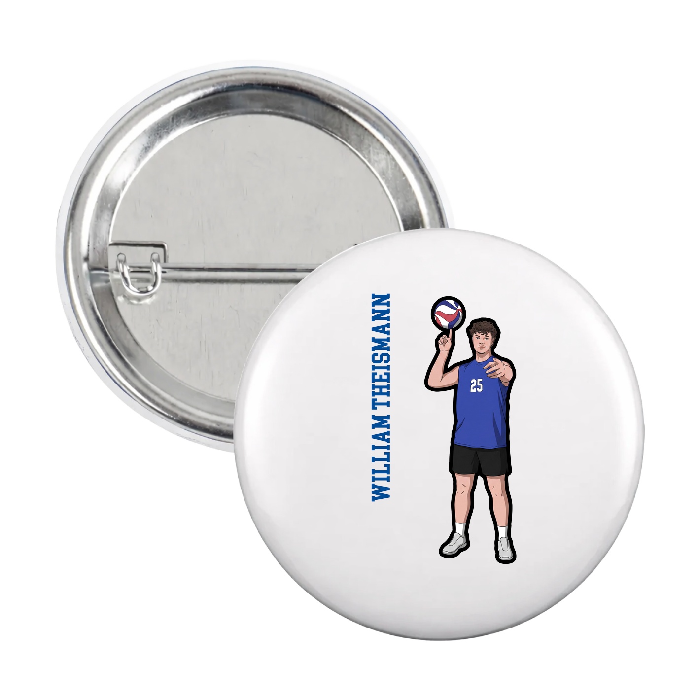 Game Day Button — Name Vertical in White