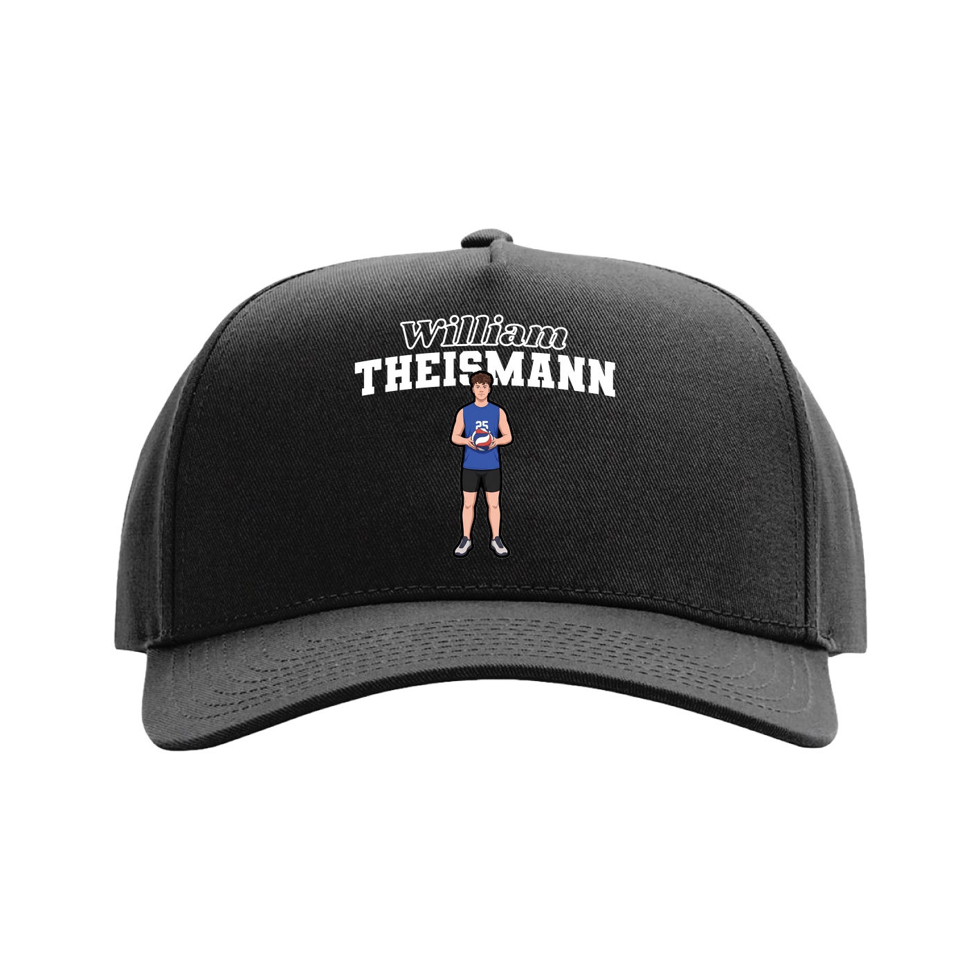 Full Fabric Five-Panel Champ Cap — Name Arch in Black