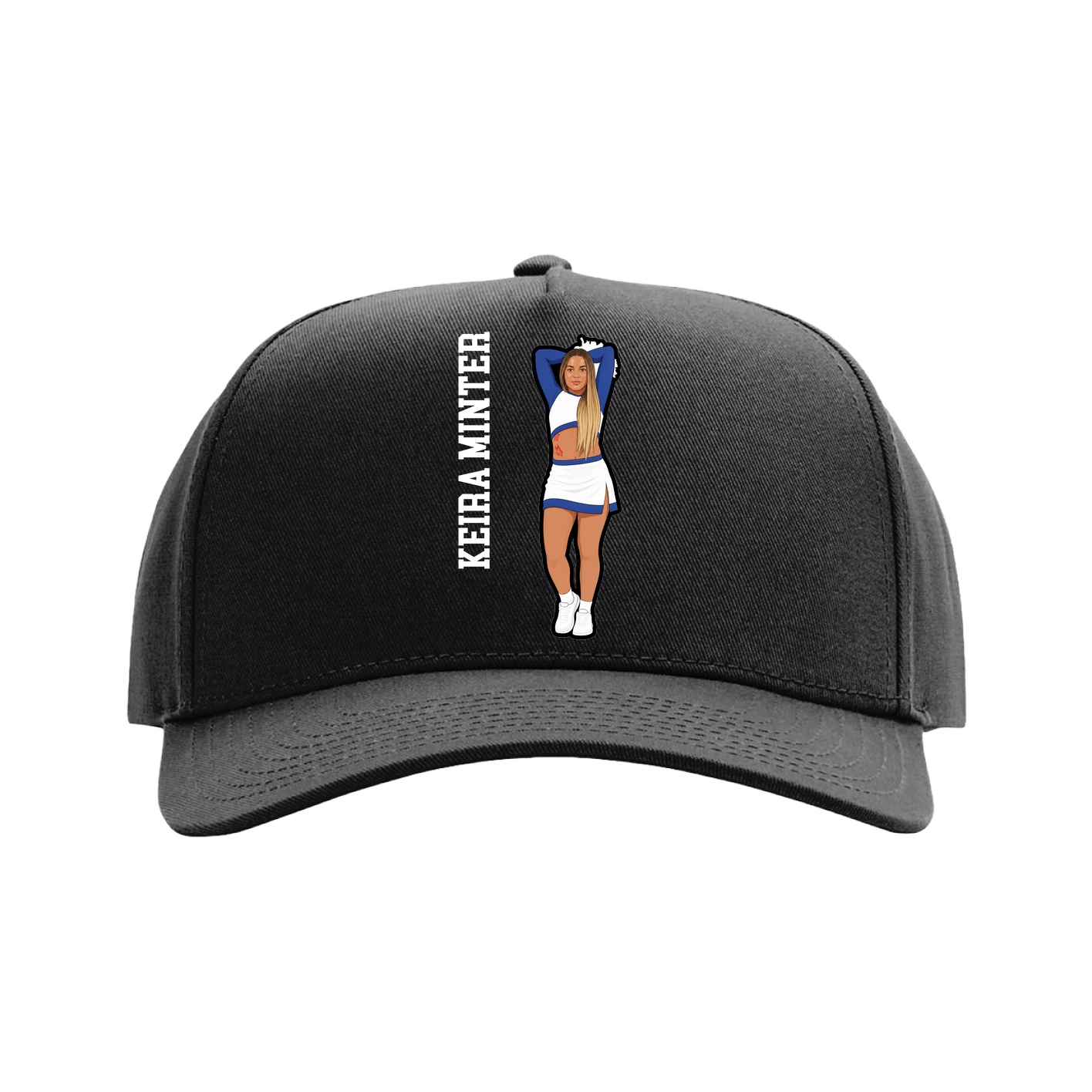 Full Fabric Five-Panel Champ Cap — Name Vertical in Black