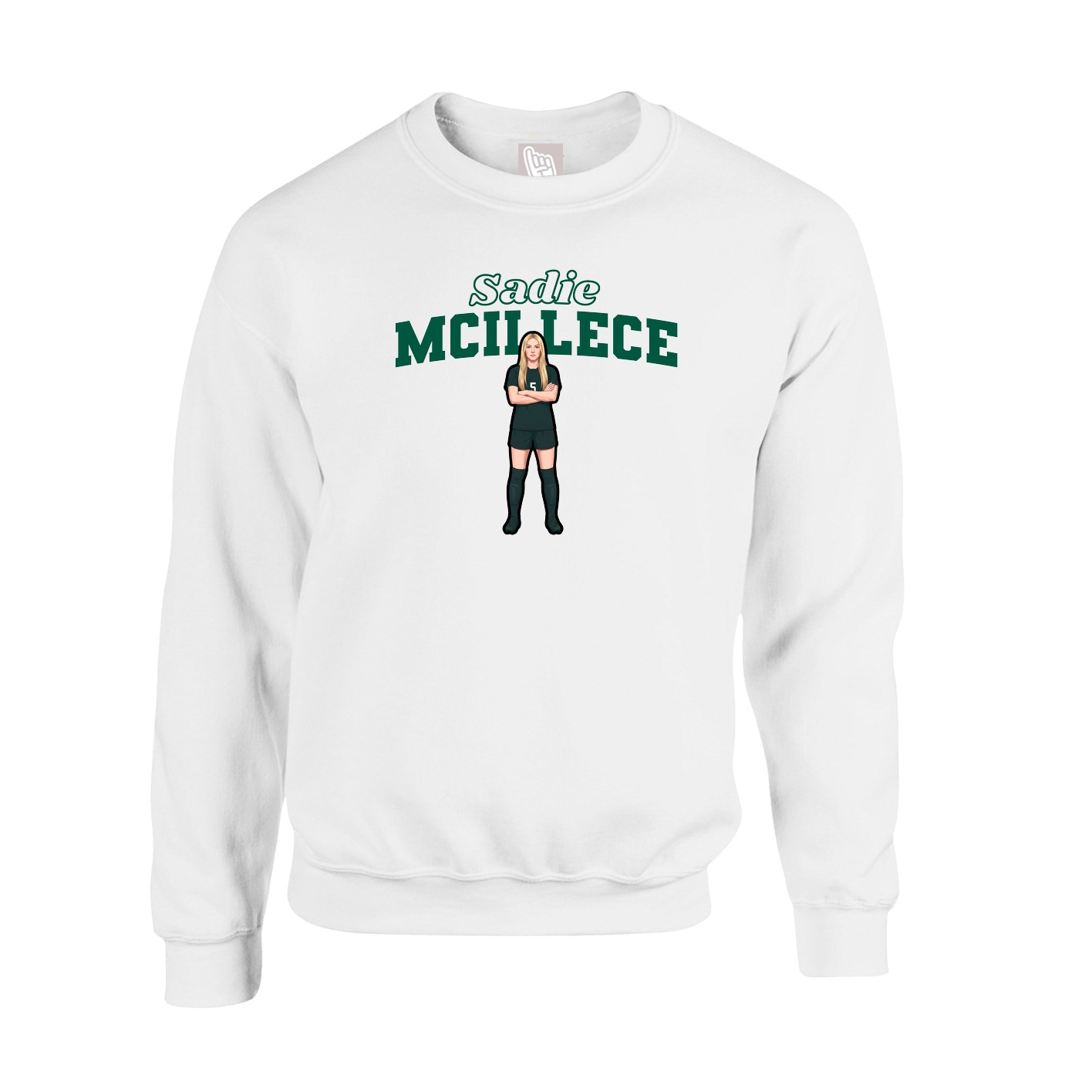 Fleece Crew — Name Arch in White