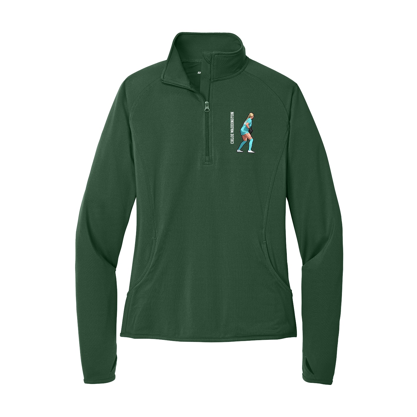 Women's Q-Zip Pullover — Name Vertical in Green