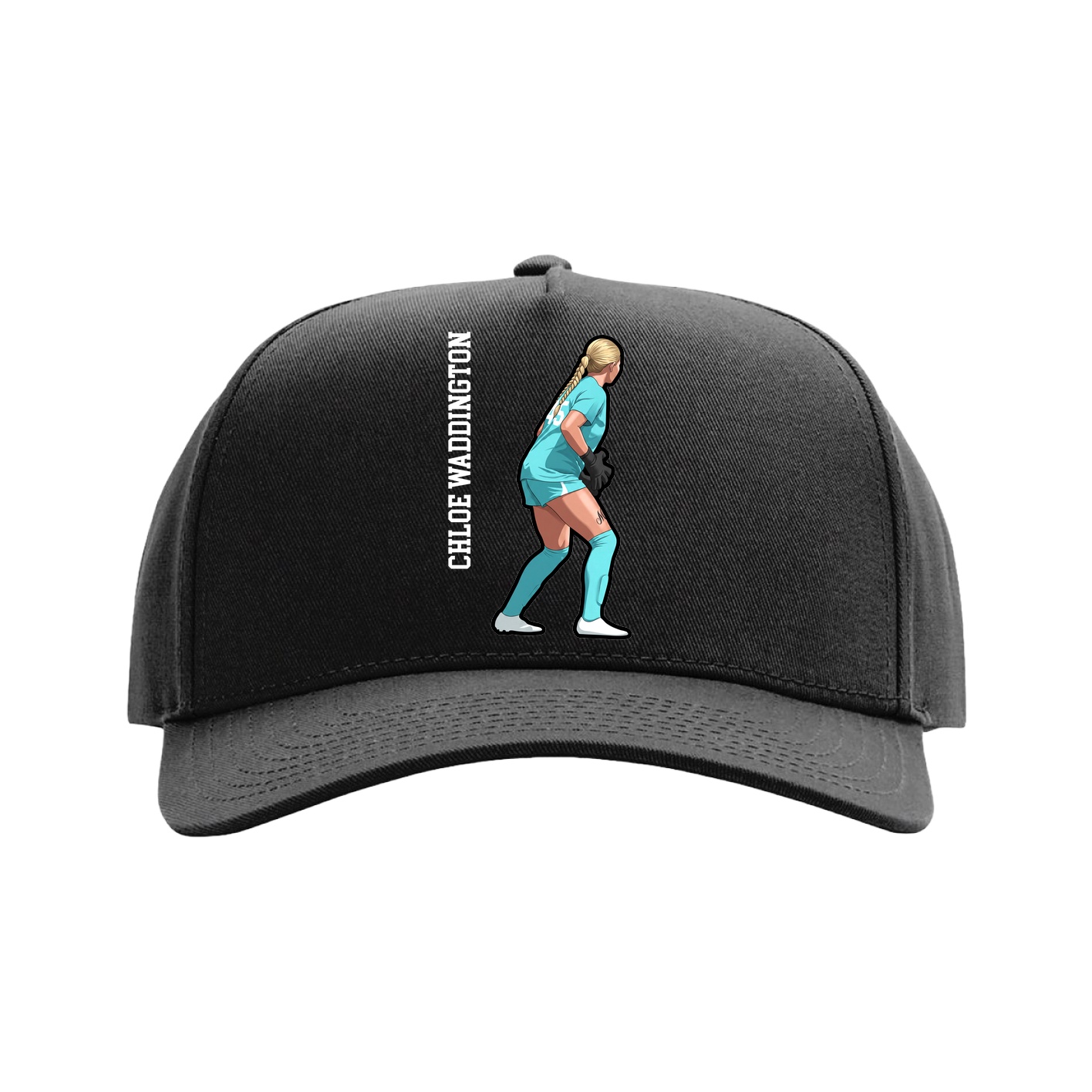 Full Fabric Five-Panel Champ Cap — Name Vertical in Black