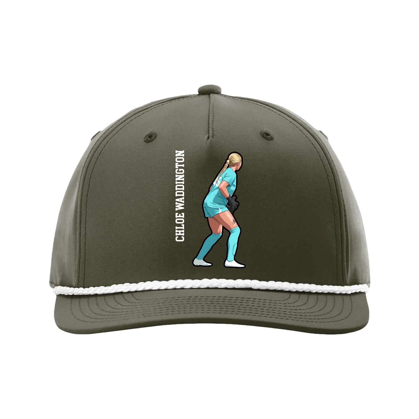 Five-Panel Classic Rope Cap — Name Vertical in Green