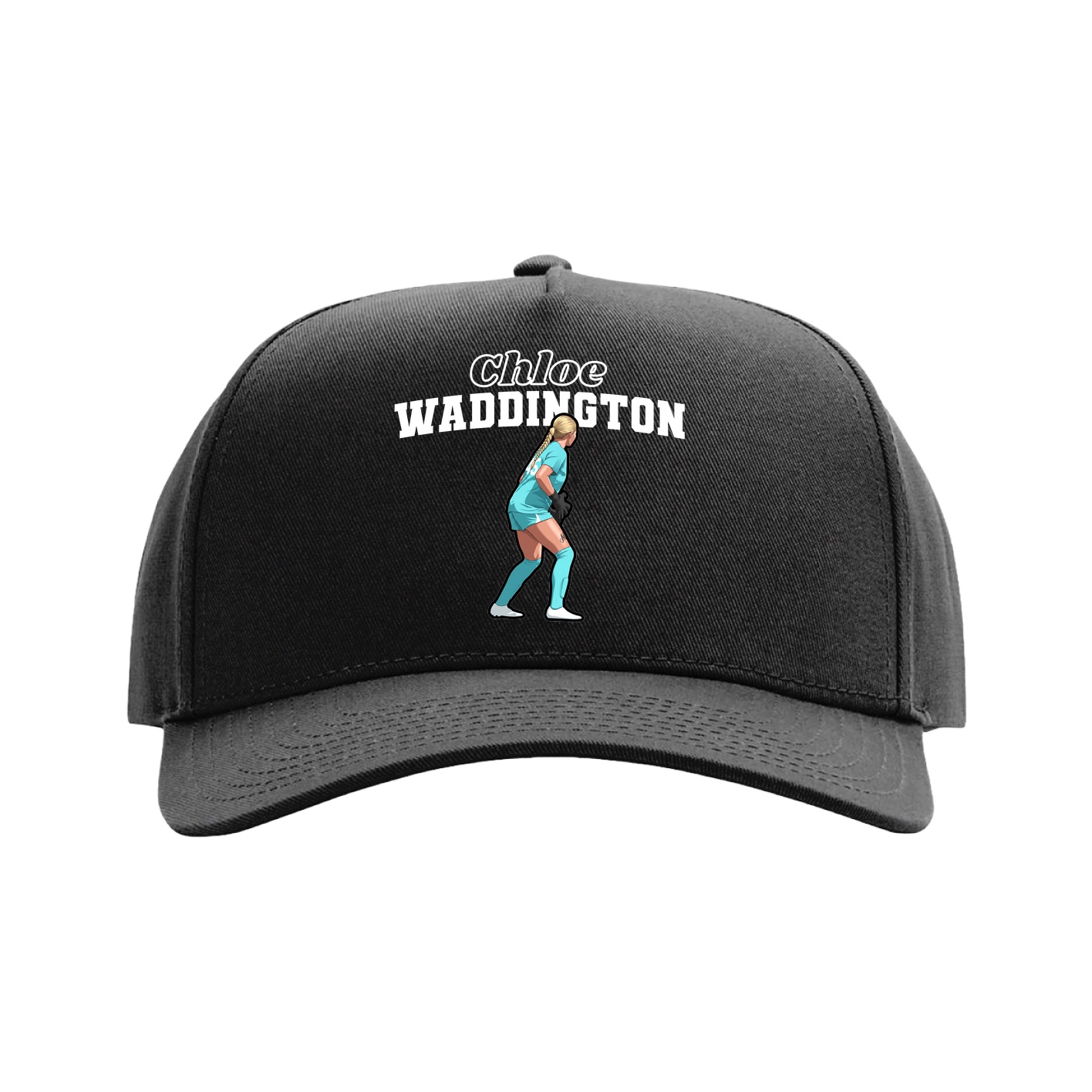 Full Fabric Five-Panel Champ Cap — Name Arch in Black
