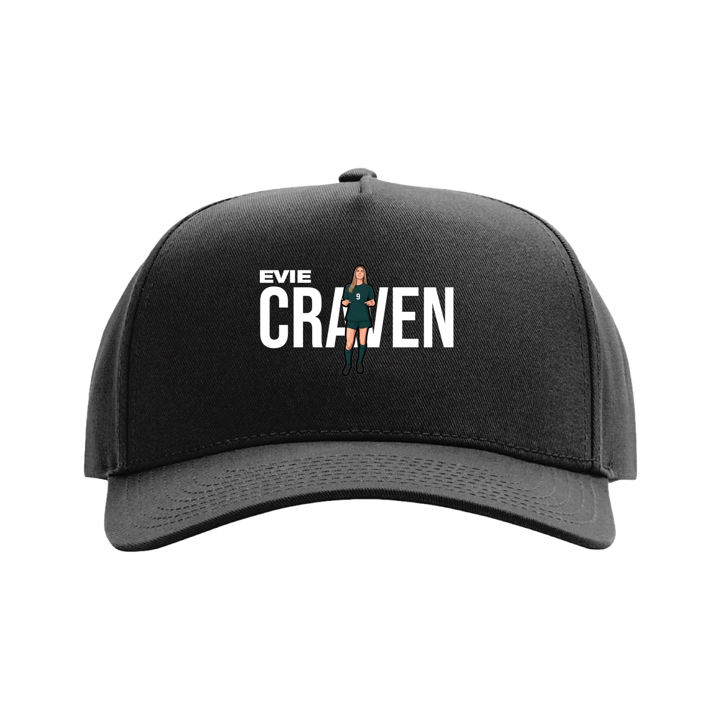 Full Fabric Five-Panel Champ Cap — Player Name in Black