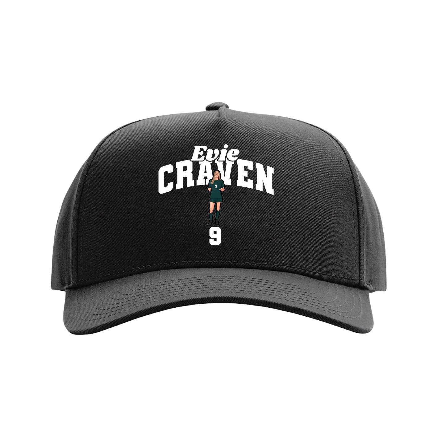 Full Fabric Five-Panel Champ Cap — Signature Arch in Black