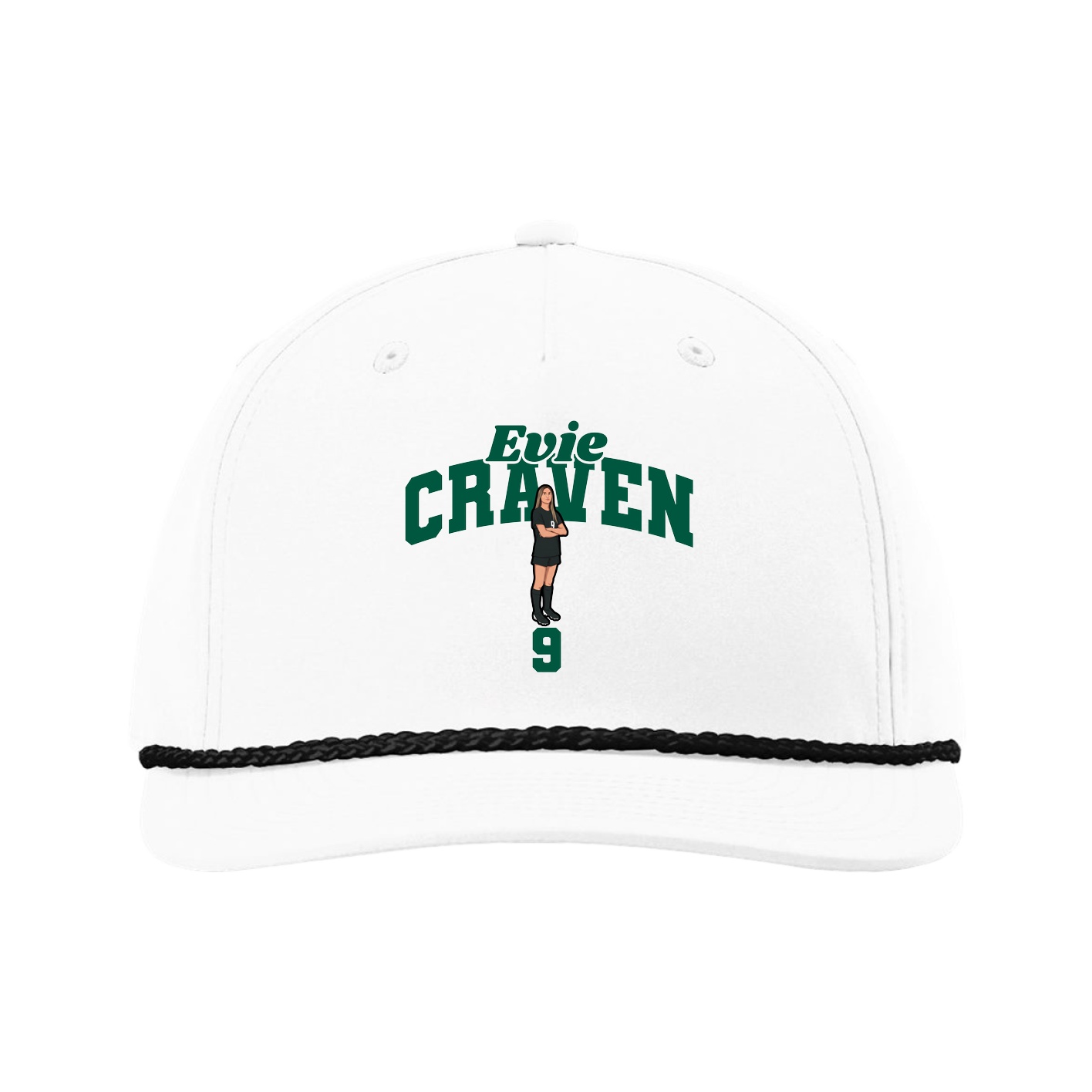 Five-Panel Classic Rope Cap — Signature Arch in White