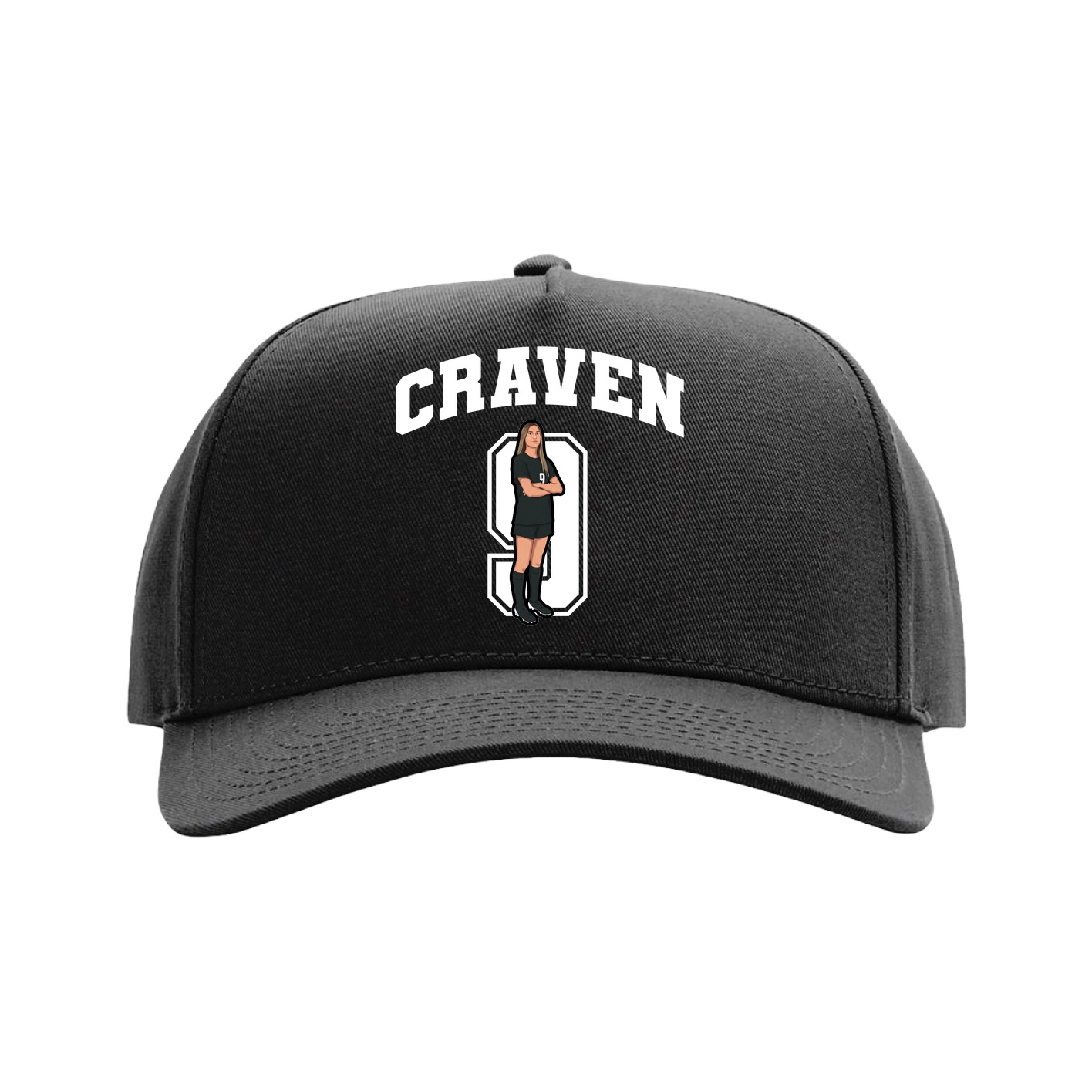 Full Fabric Five-Panel Champ Cap — Number in Black