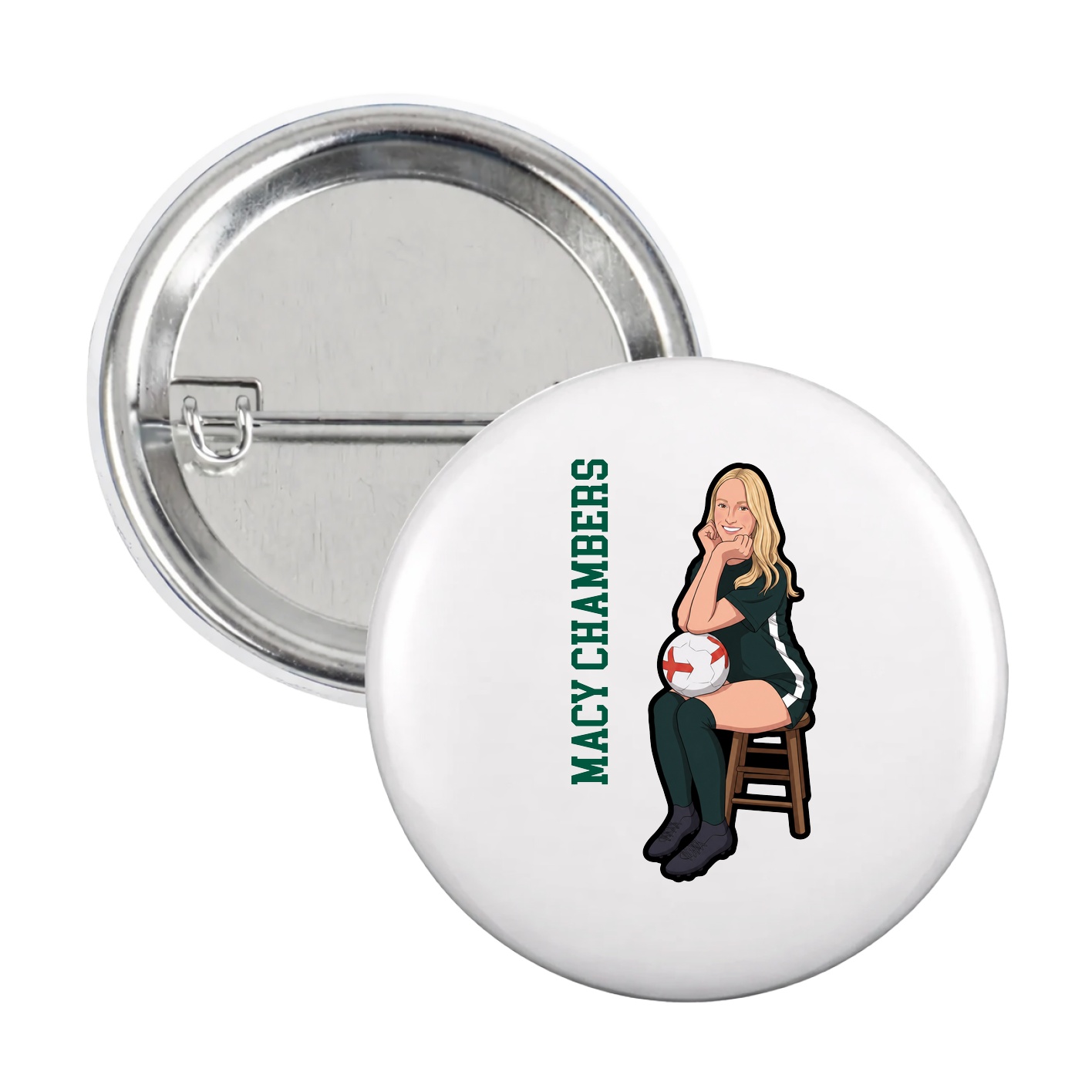 Game Day Button — Name Vertical in White