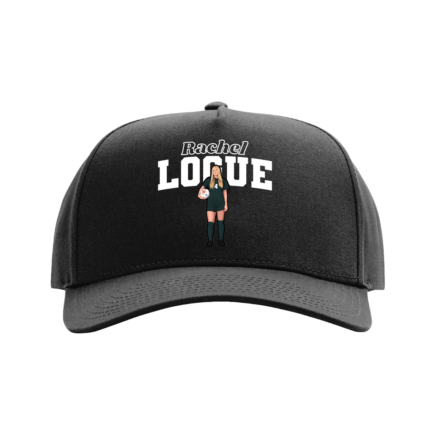Full Fabric Five-Panel Champ Cap — Name Arch in Black