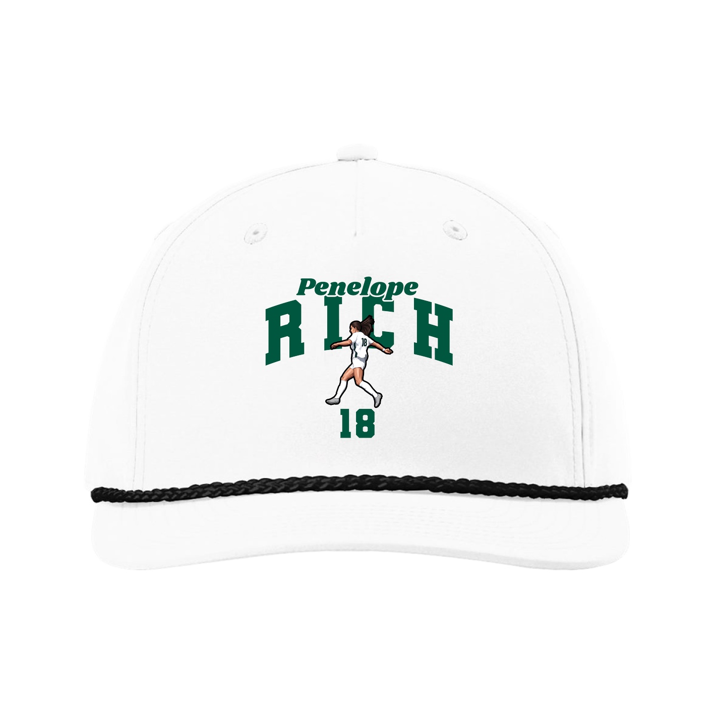 Five-Panel Classic Rope Cap — Signature Arch in White