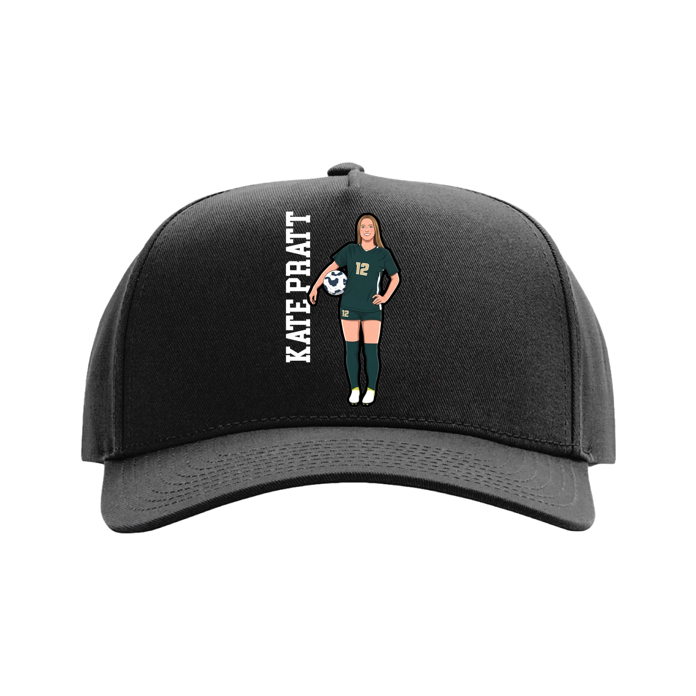 Full Fabric Five-Panel Champ Cap — Name Vertical in Black