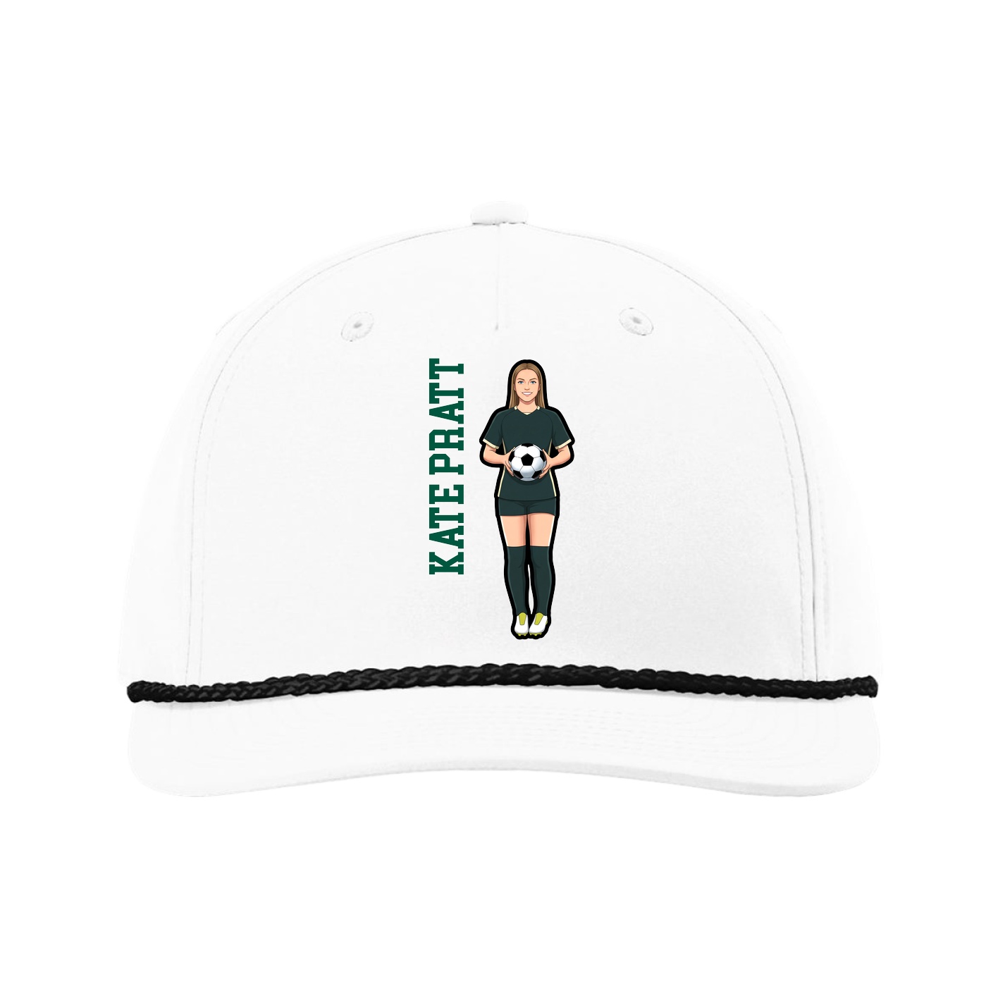 Five-Panel Classic Rope Cap — Name Vertical in White