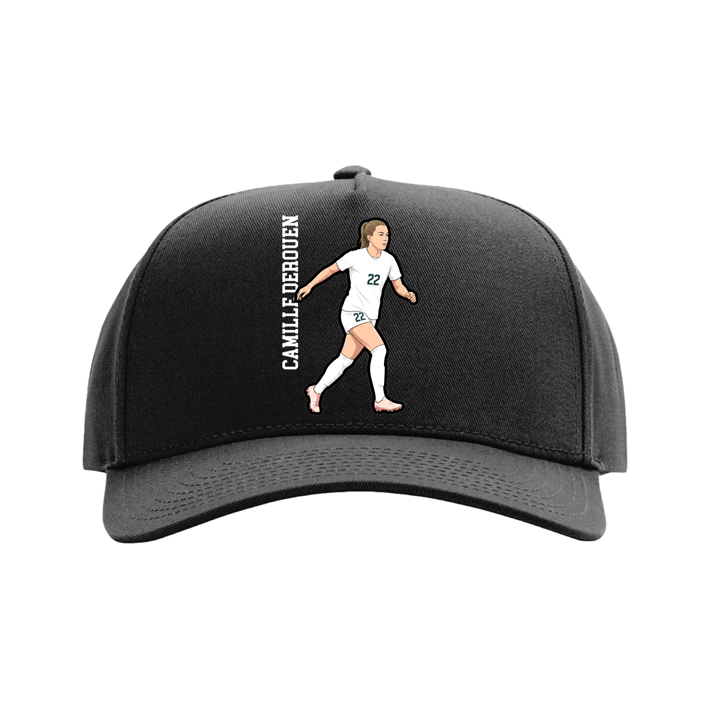 Full Fabric Five-Panel Champ Cap — Name Vertical in Black