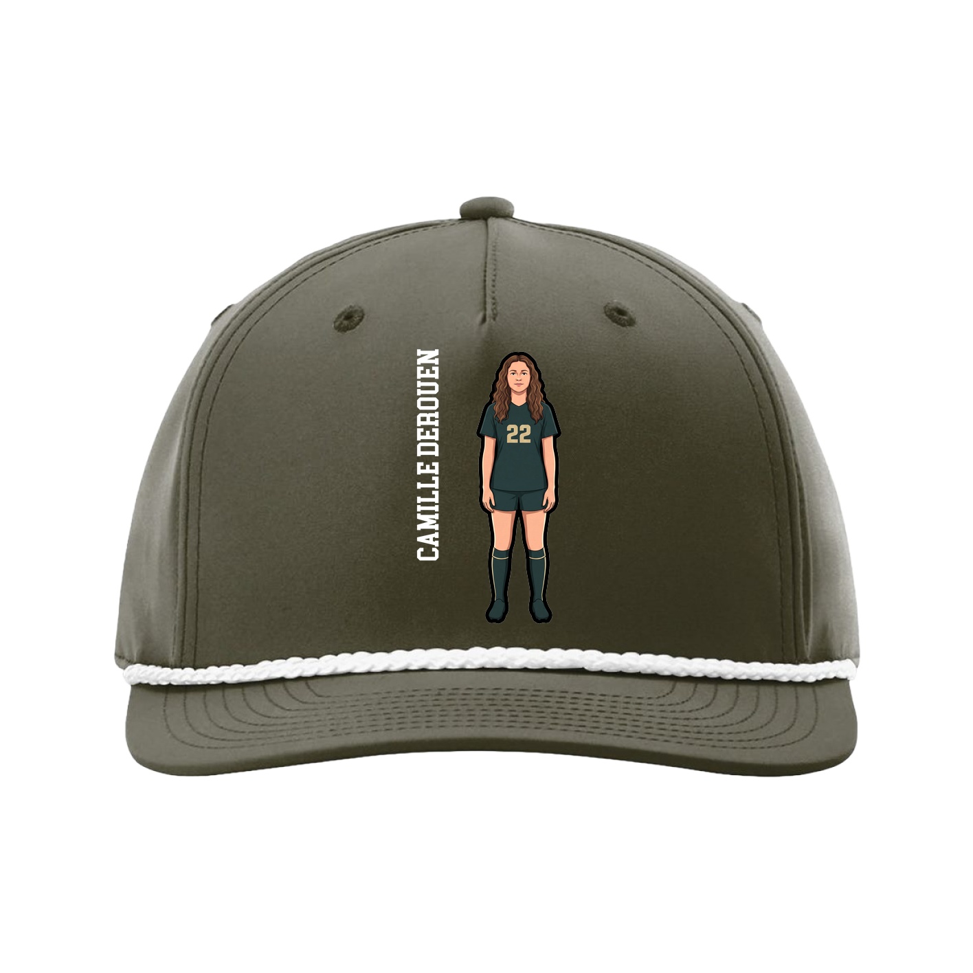 Five-Panel Classic Rope Cap — Name Vertical in Green