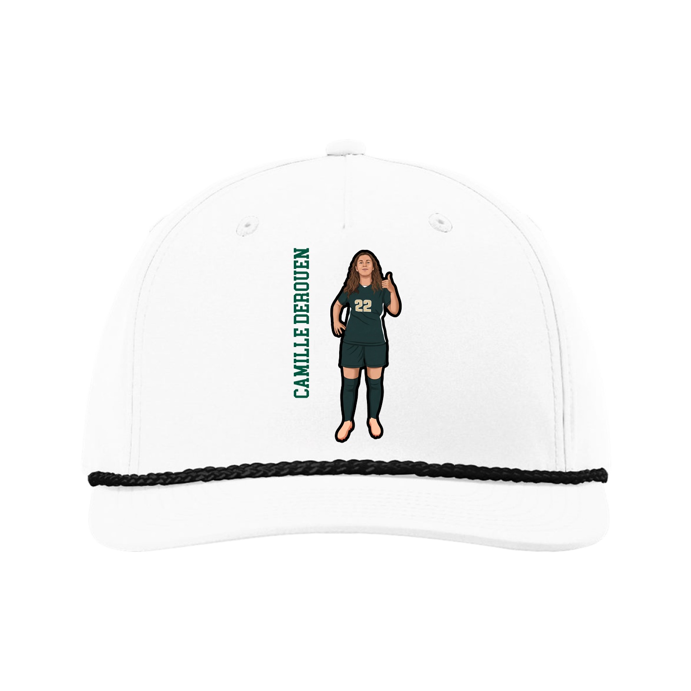 Five-Panel Classic Rope Cap — Name Vertical in White