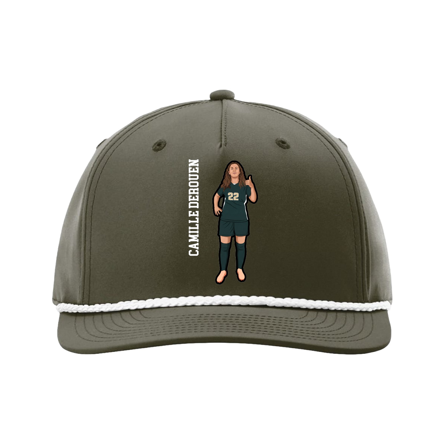 Five-Panel Classic Rope Cap — Name Vertical in Green