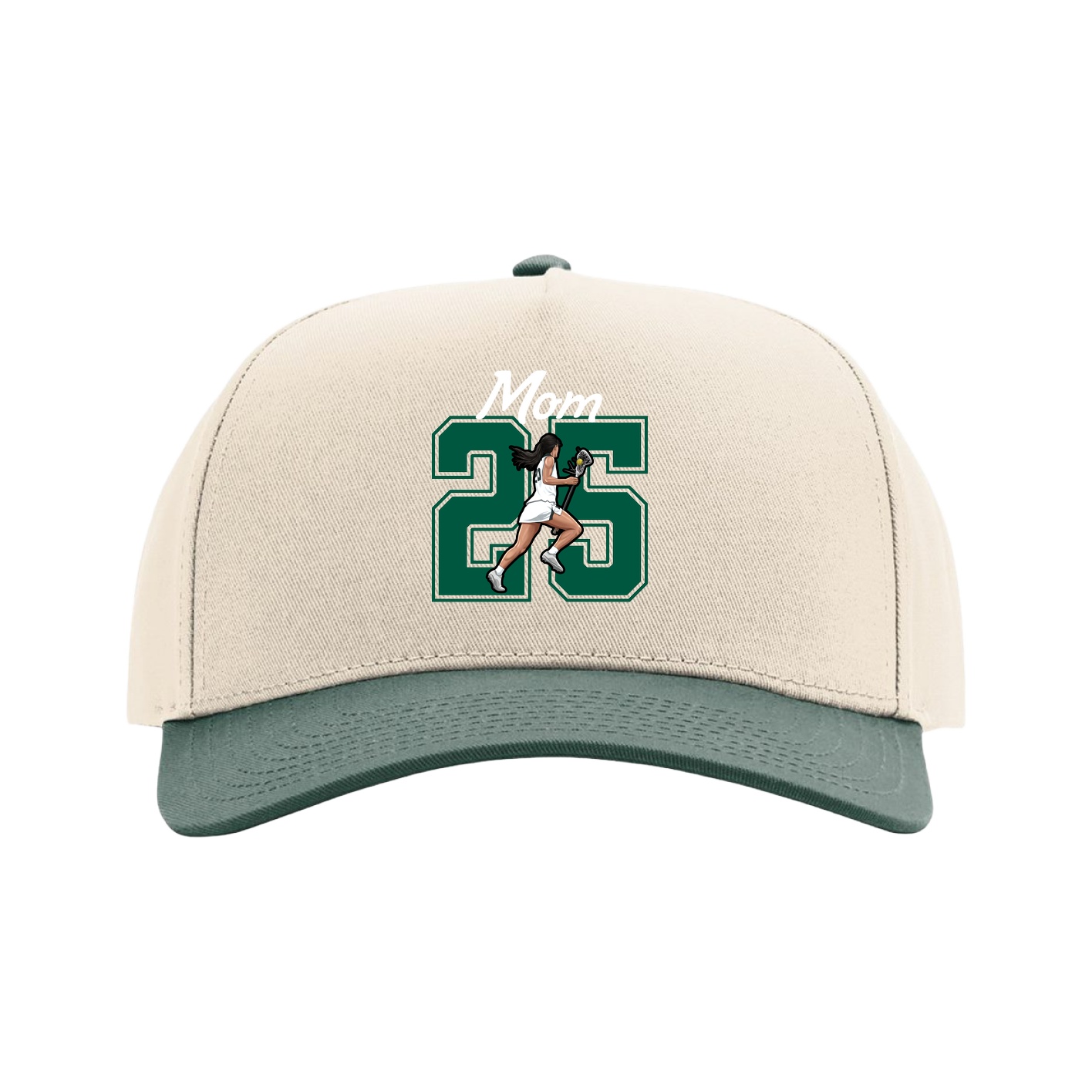Full Fabric Five-Panel Champ Cap — Mothers Day Shirsey in Cream/Green