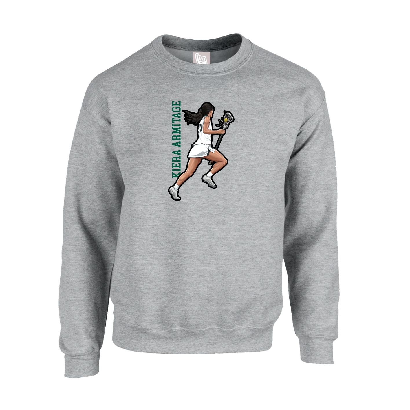 Fleece Crew — Name Vertical in Grey