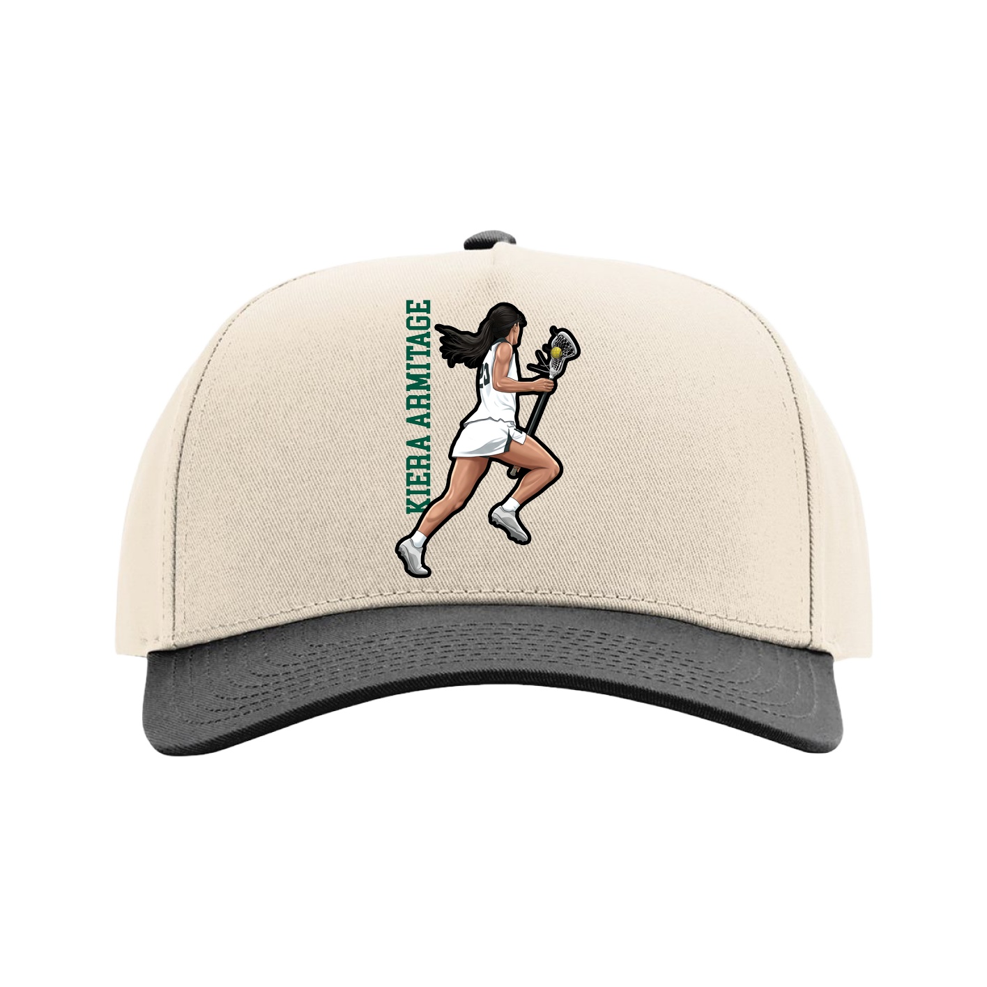 Full Fabric Five-Panel Champ Cap — Name Vertical in Cream/Black
