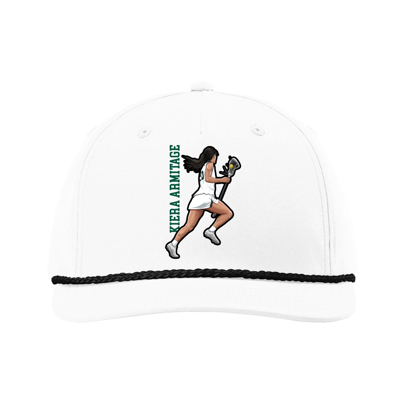 Five-Panel Classic Rope Cap — Name Vertical in White