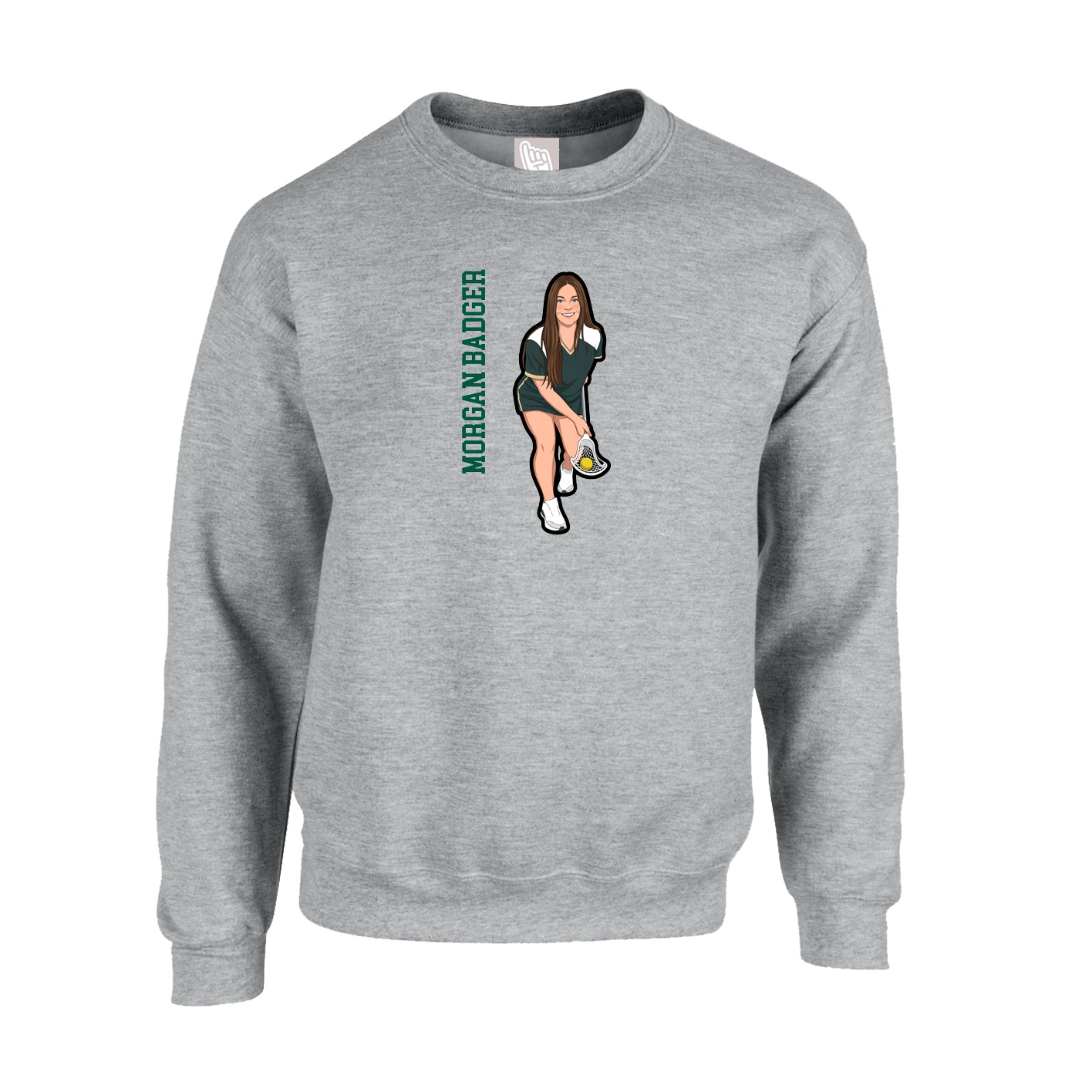 Fleece Crew — Name Vertical in Grey