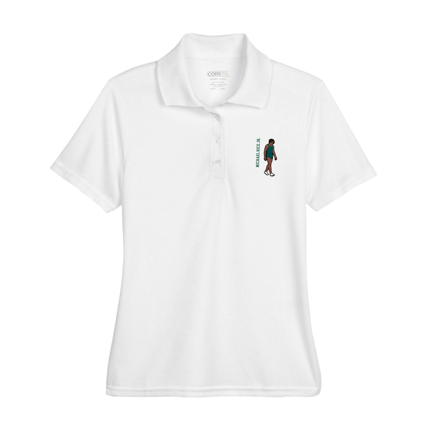 Womens Performance Polo — Name Vertical in White