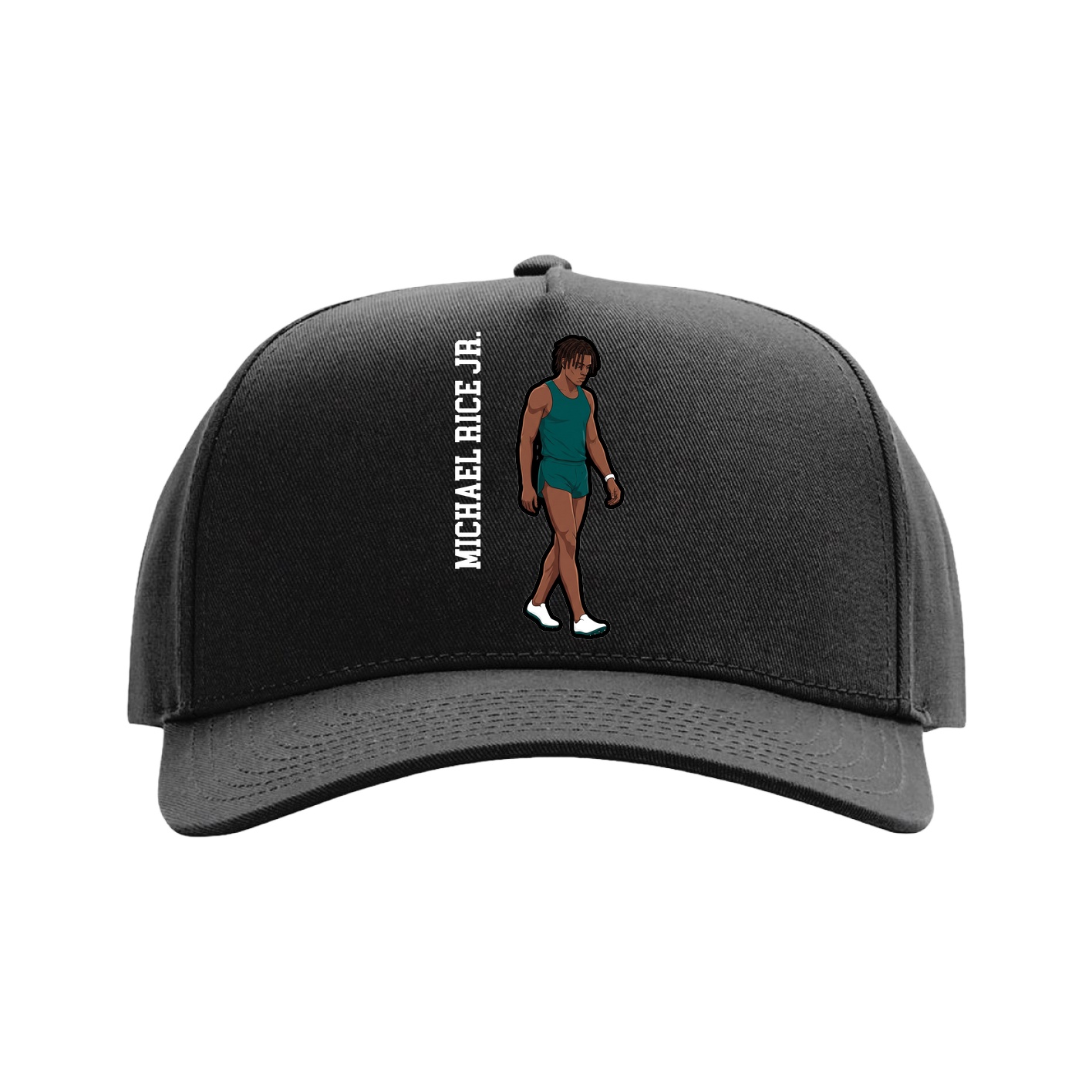 Full Fabric Five-Panel Champ Cap — Name Vertical in Black
