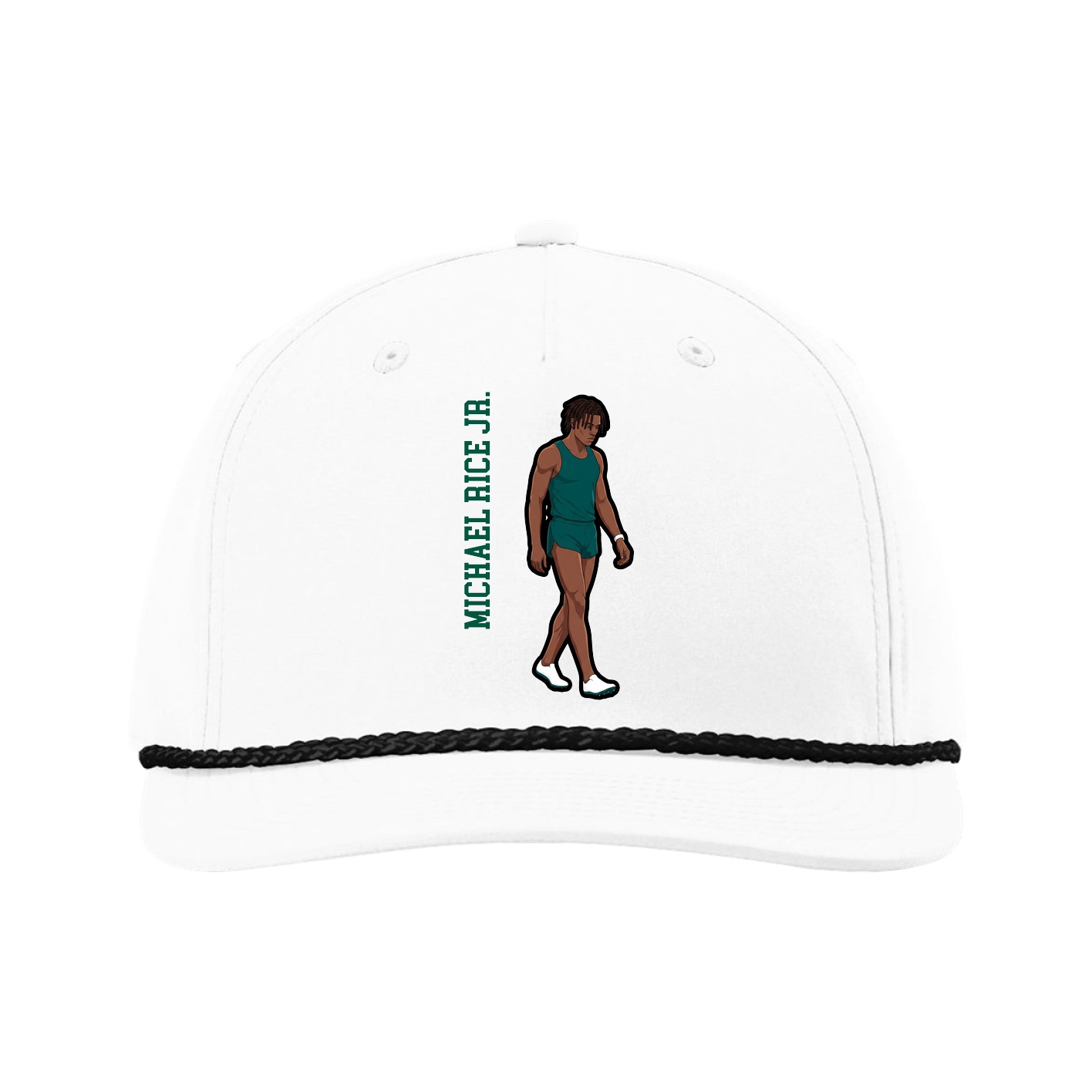Five-Panel Classic Rope Cap — Name Vertical in White