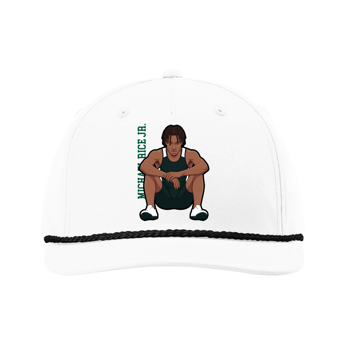Five-Panel Classic Rope Cap — Name Vertical in White