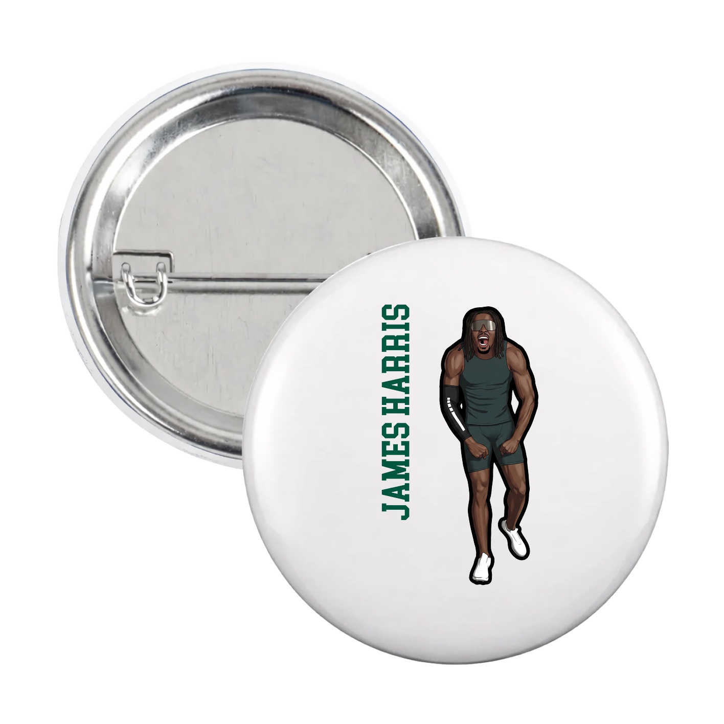 Game Day Button — Name Vertical in White