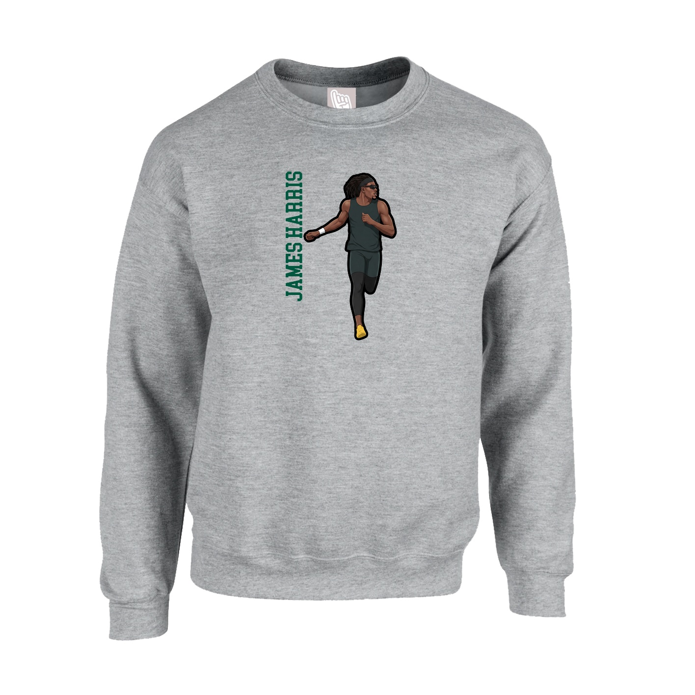 Fleece Crew — Name Vertical in Grey