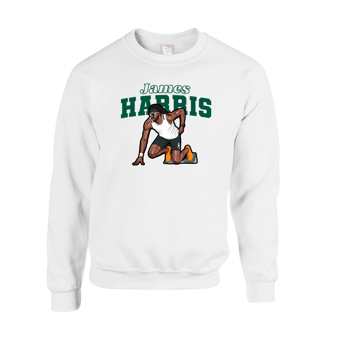 Fleece Crew — Name Arch in White