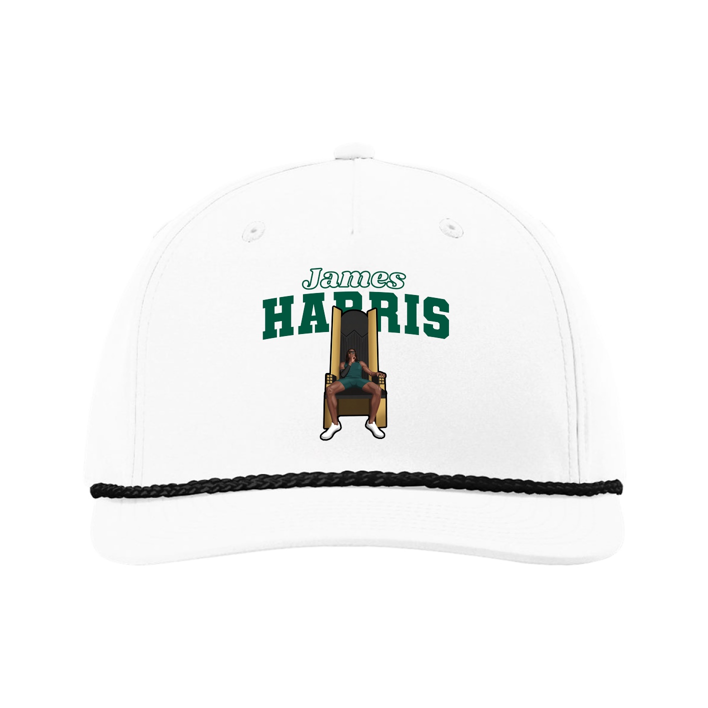 Five-Panel Classic Rope Cap — Name Arch in White