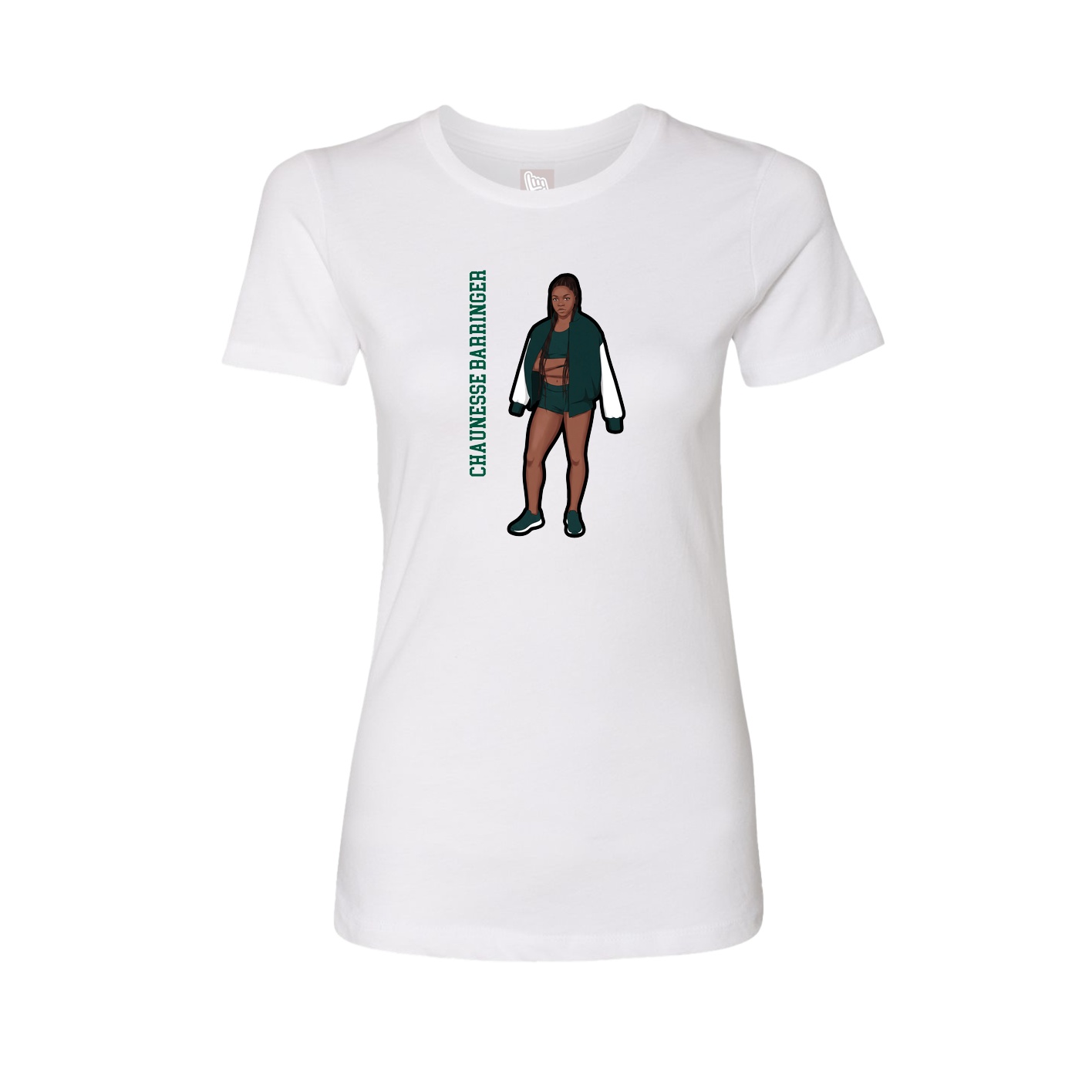 Womens Tee — Name Vertical in White
