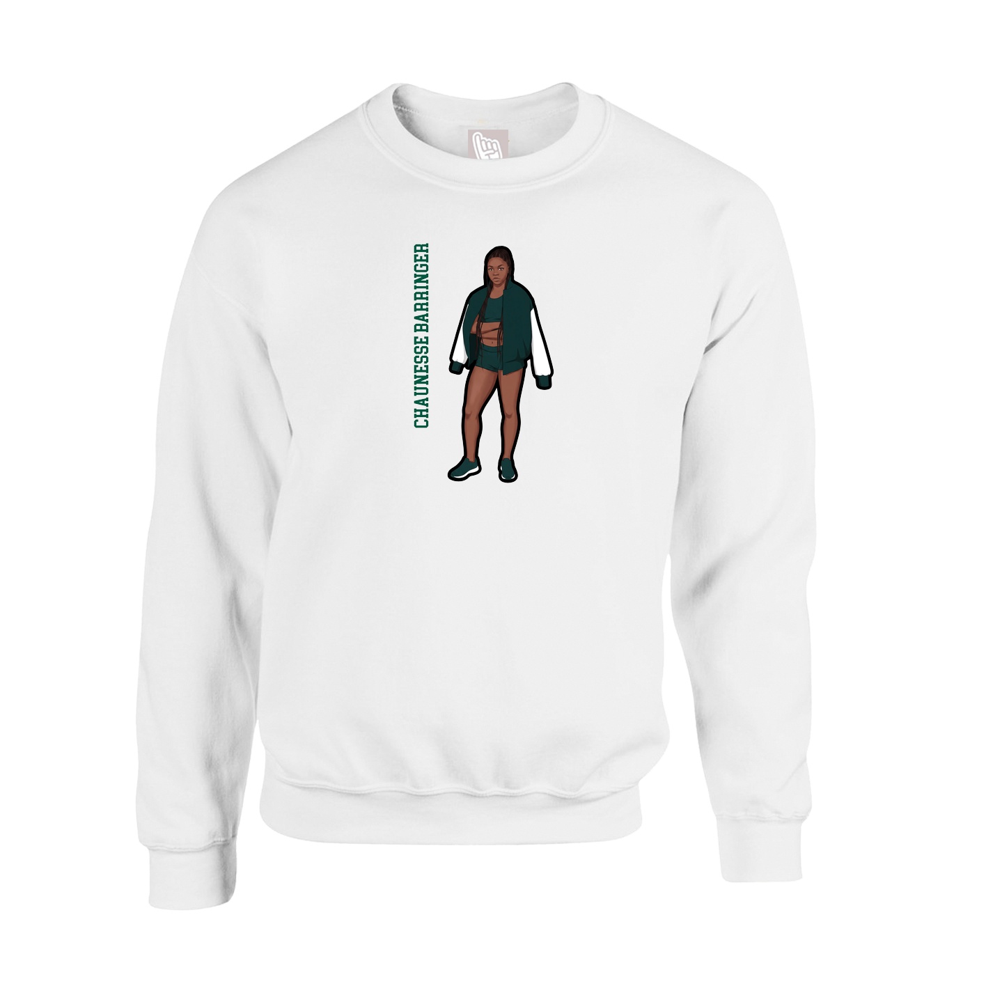 Fleece Crew — Name Vertical in White