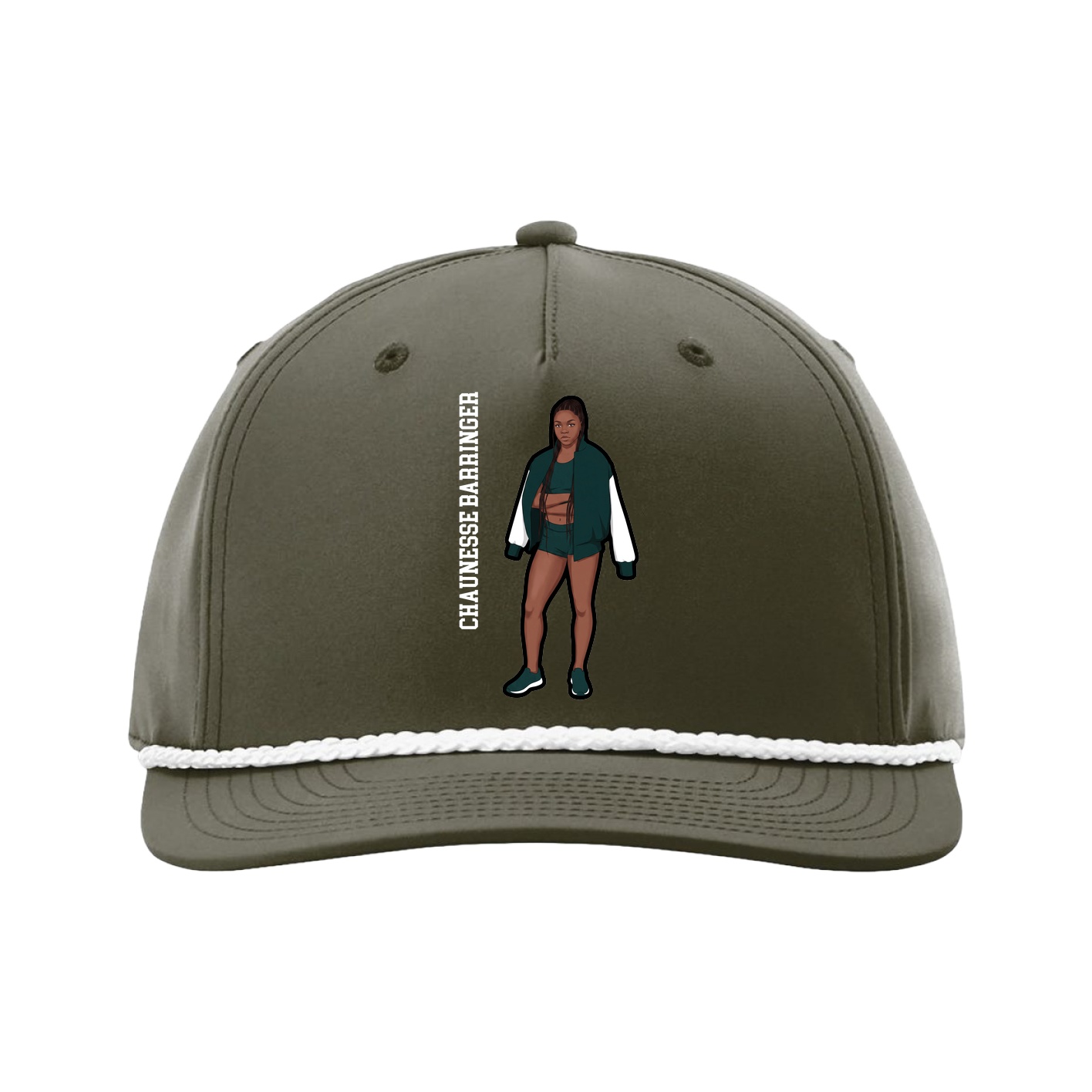 Five-Panel Classic Rope Cap — Name Vertical in Green