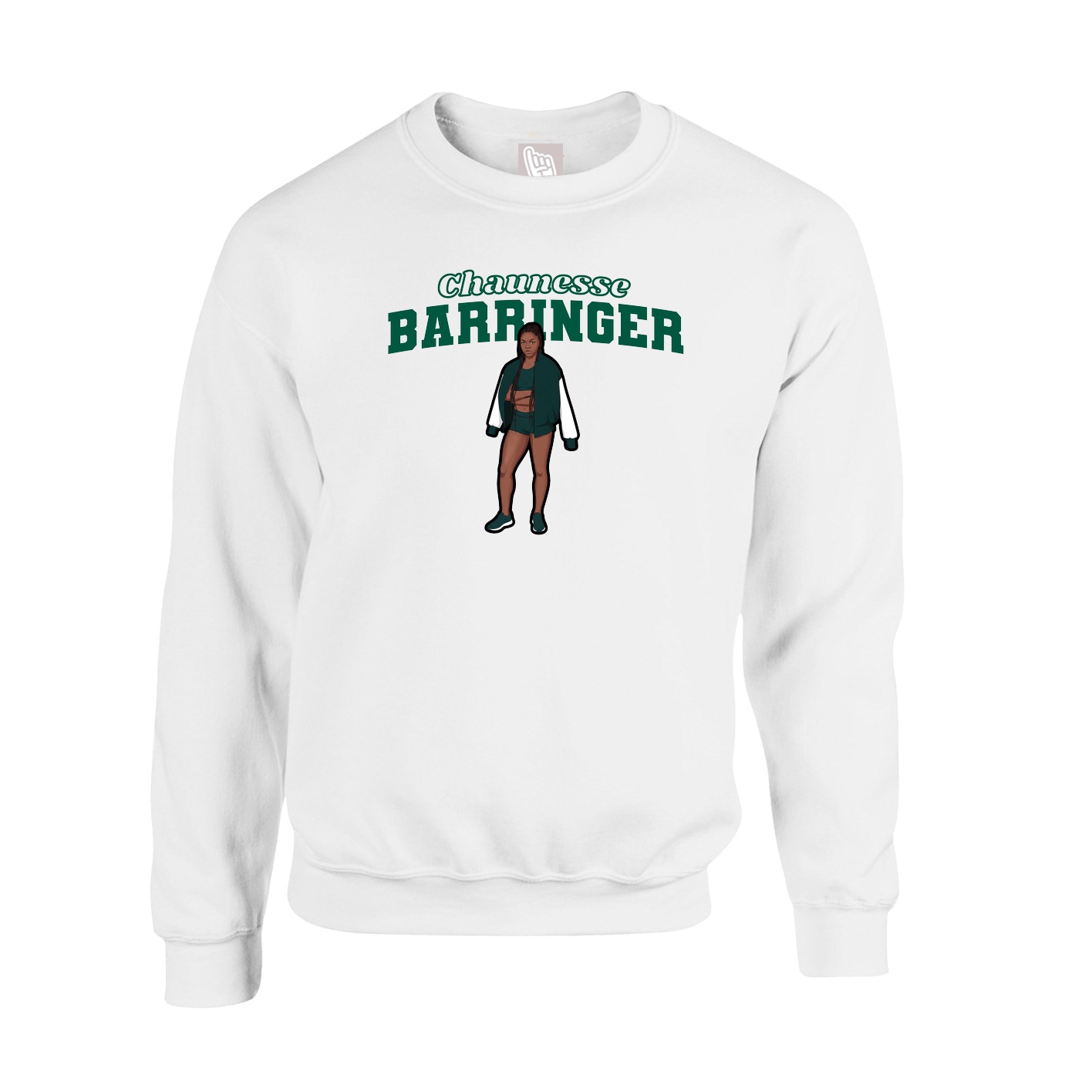 Fleece Crew — Name Arch in White