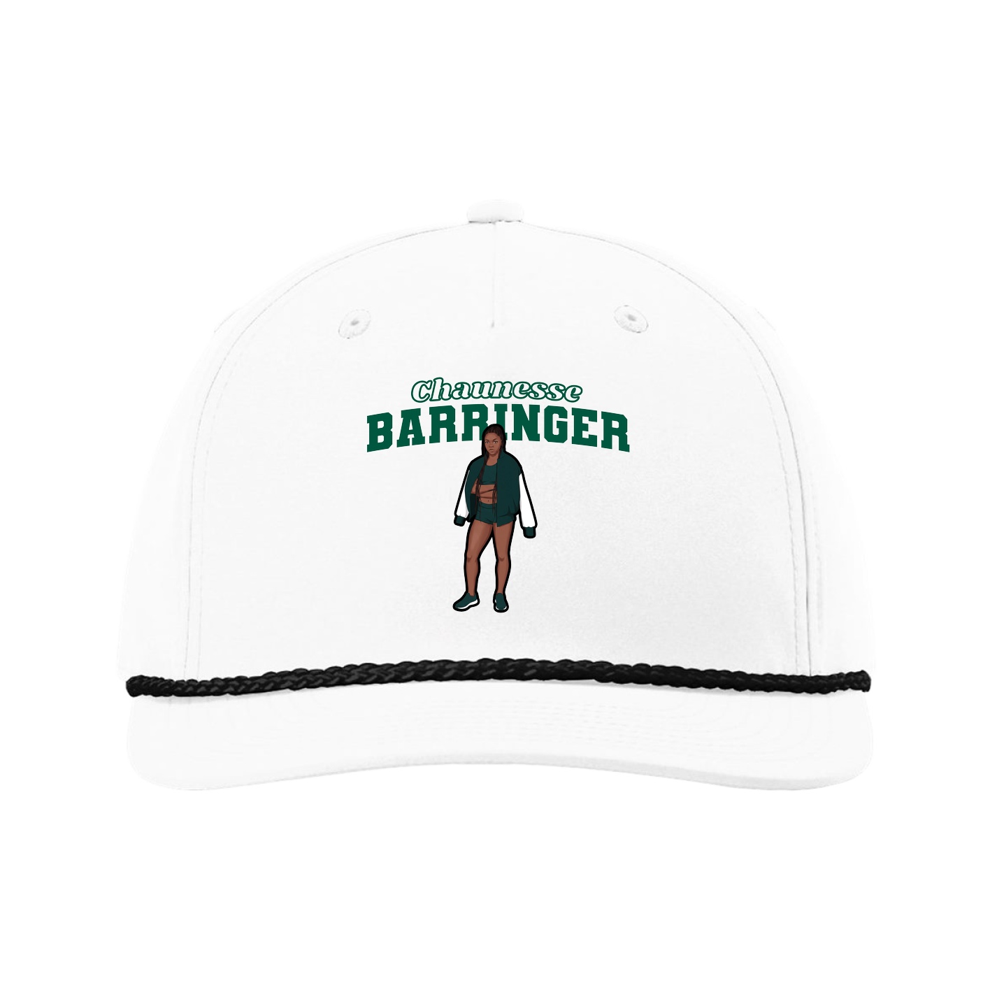 Five-Panel Classic Rope Cap — Name Arch in White