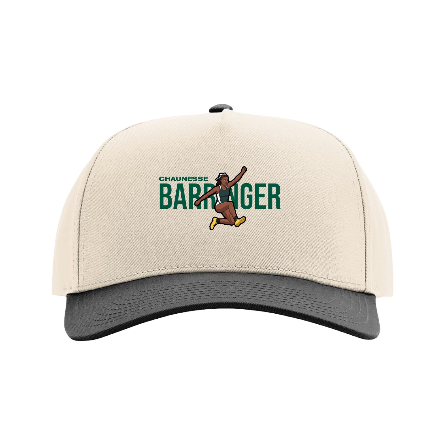 Full Fabric Five-Panel Champ Cap — Player Name in Cream/Black