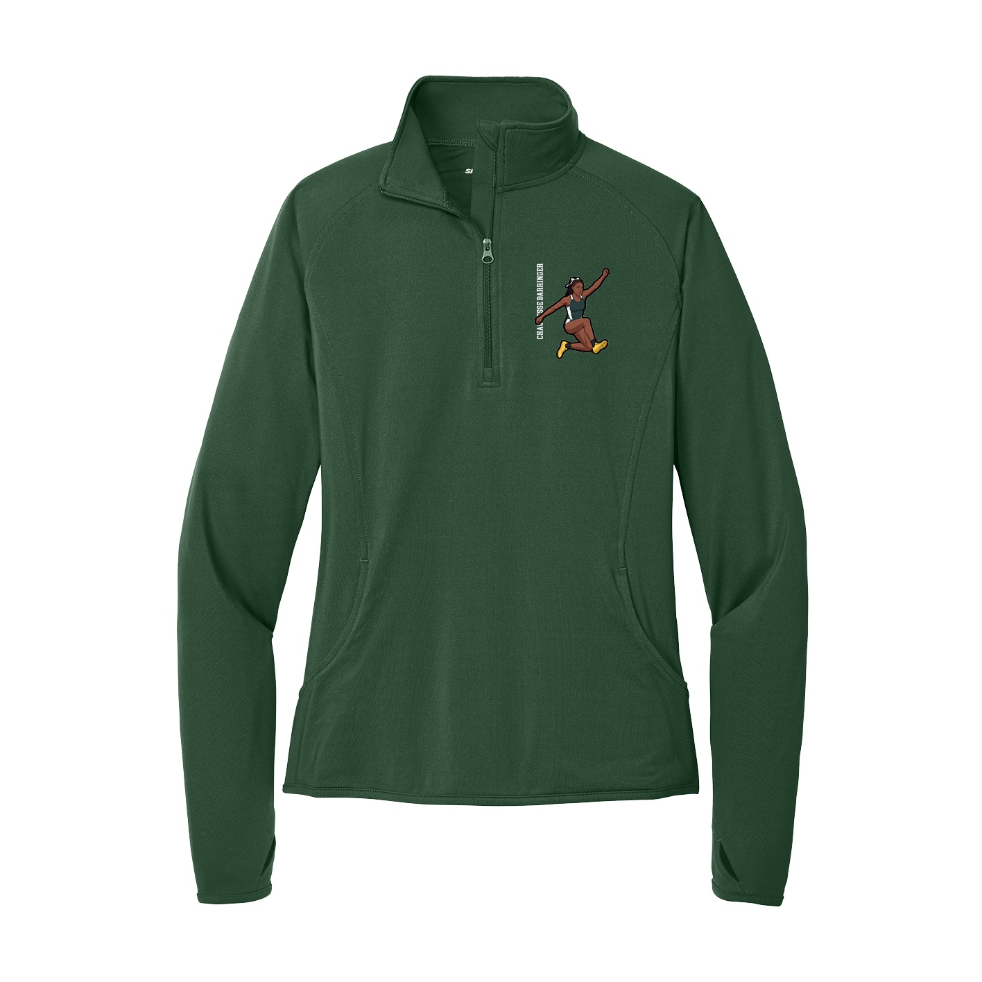 Women's Q-Zip Pullover — Name Vertical in Green