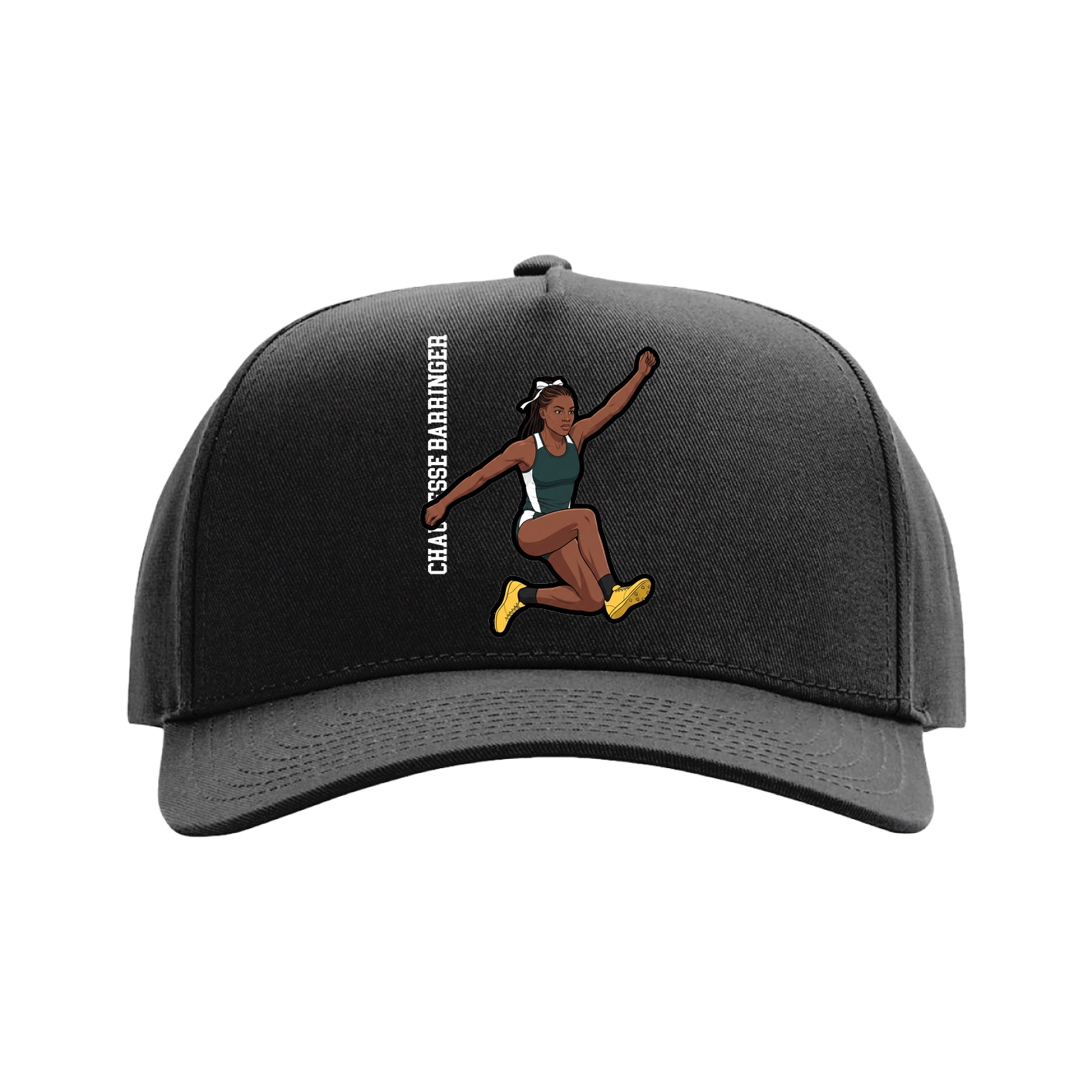 Full Fabric Five-Panel Champ Cap — Name Vertical in Black