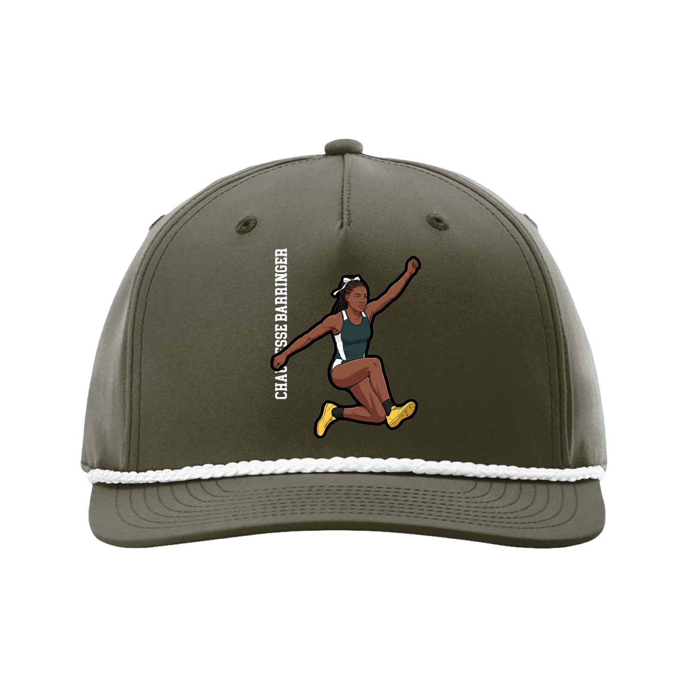 Five-Panel Classic Rope Cap — Name Vertical in Green