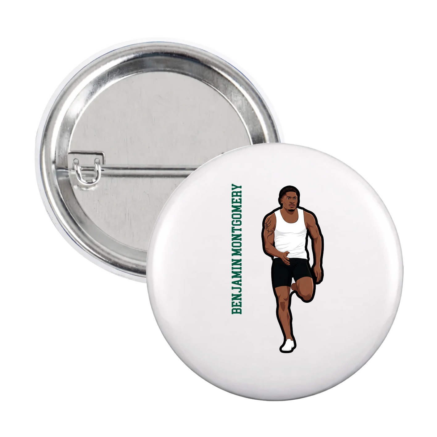 Game Day Button — Name Vertical in White